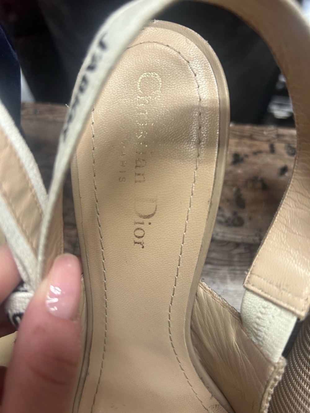 Dior J'Adior Beige Textured Slingback Heels - Picture 3 of 4